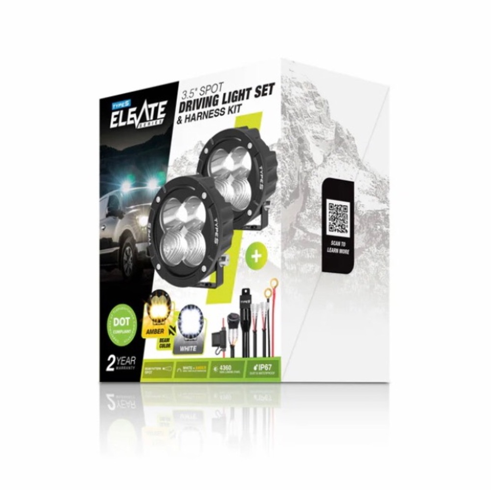 NIB Elevate 3.5" Spot Driving Light Set & Harness Kit